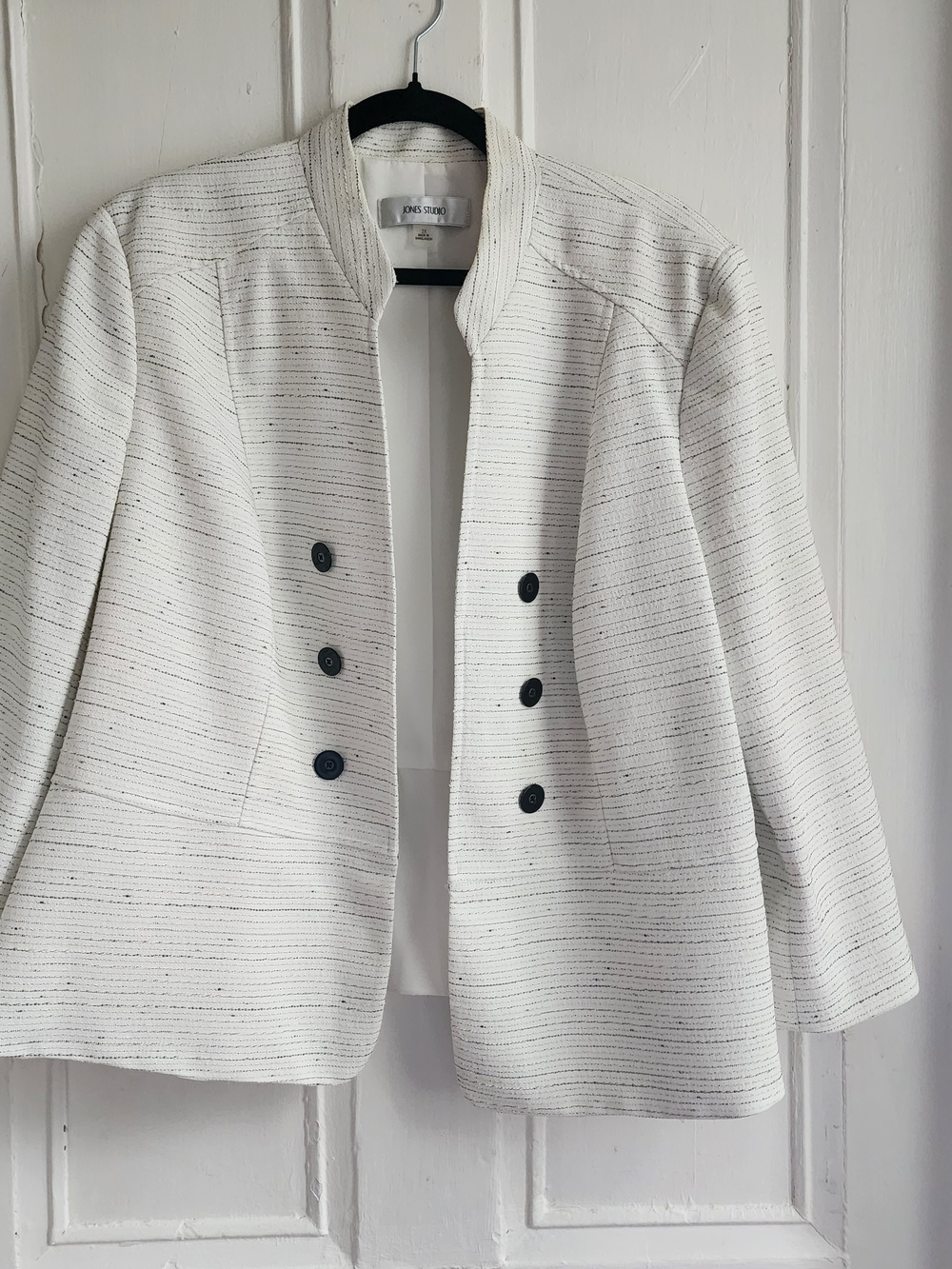 Jones Studio 2X Cream Textured Button Front Collarless Jacket Blazer Plus Size